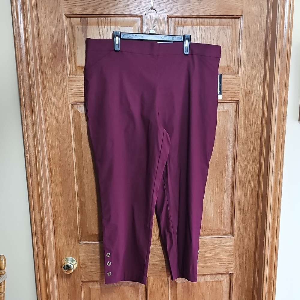 Burgundy Pants with Button Detail